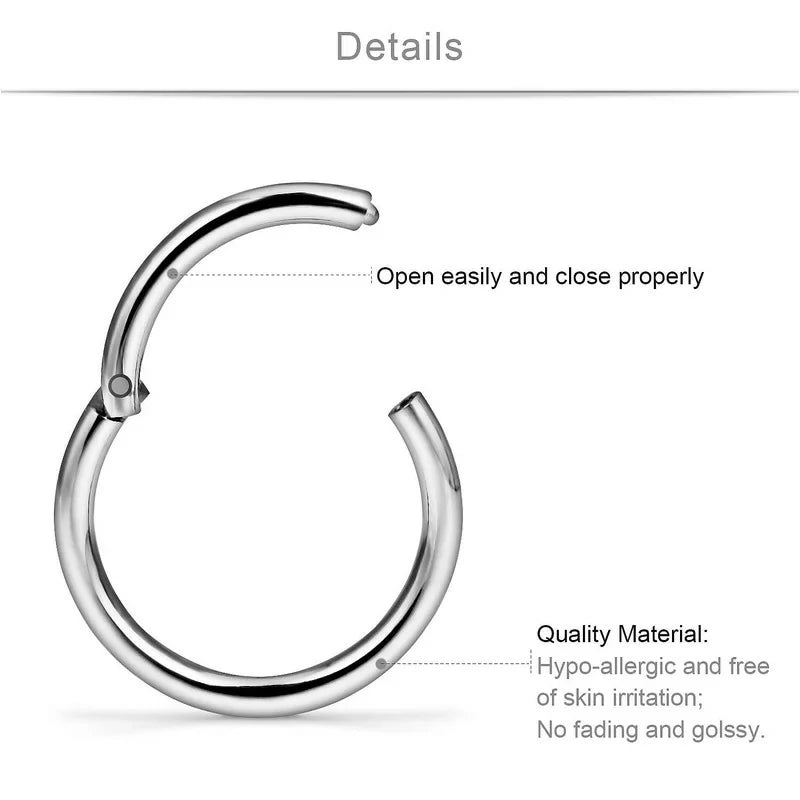 16G Stainless Steel Hinged Clicker Segment Septum Nose Lip Ring Hoop Cartilage Tragus