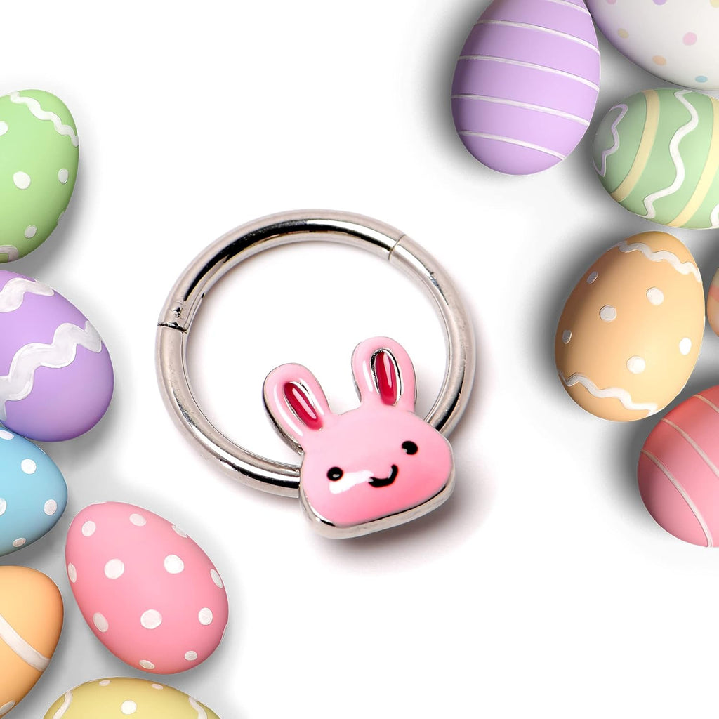 16G Steel Hinged Segment Ring Seamless Cartilage Nipple Ring Cutie Bunny Nose Hoop 3/8" - QIAO CrystalQIAO CrystalQIAO Crystal