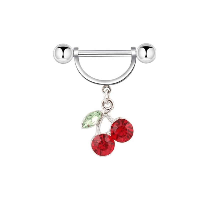 1.6mm 14G Cherry Dangle Stainless Steel Red Crystal Sweet Fruit Bar Nipplerings - QIAO CrystalQIAO CrystalQIAO Crystal