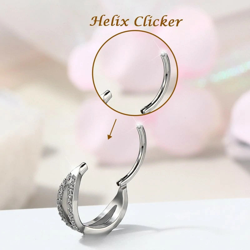 18G Double Nose Ring 316L Surgical Steel Nose Hoop Transparent CZ Helix Clicker Earring