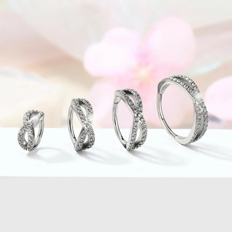 18G Double Nose Ring 316L Surgical Steel Nose Hoop Transparent CZ Helix Clicker Earring