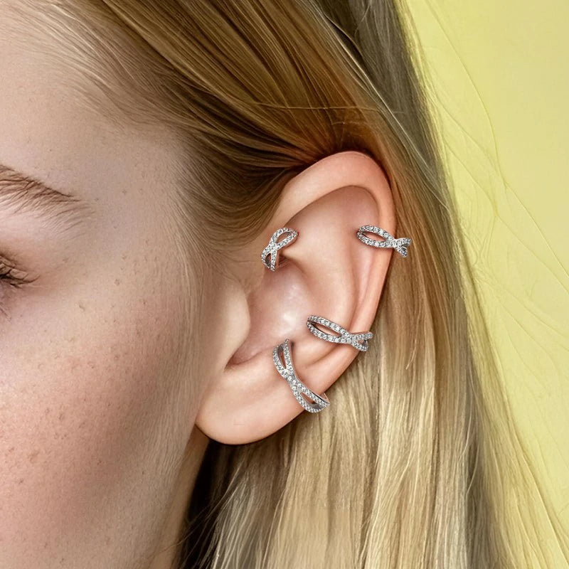 18G Double Nose Ring 316L Surgical Steel Nose Hoop Transparent CZ Helix Clicker Earring