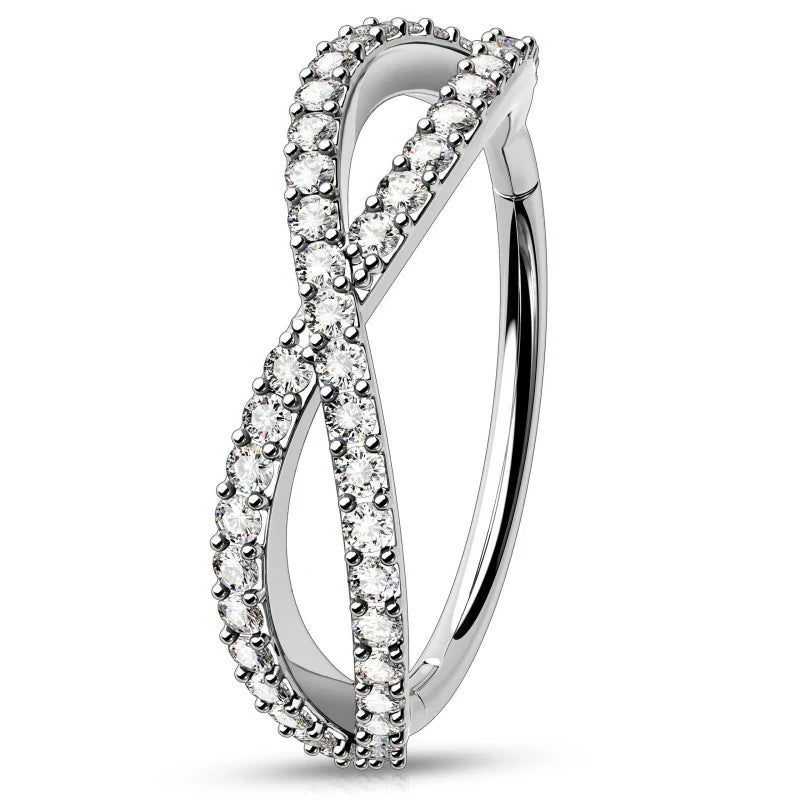 18G Double Nose Ring 316L Surgical Steel Nose Hoop Transparent CZ Helix Clicker Earring