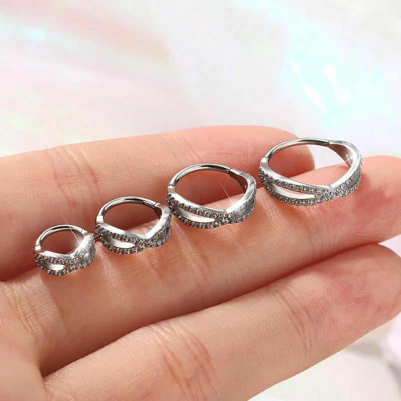 18G Double Nose Ring 316L Surgical Steel Nose Hoop Transparent CZ Helix Clicker Earring