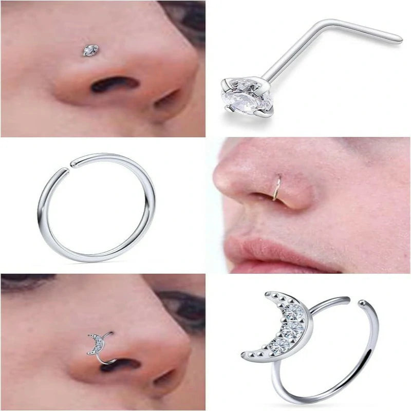 42pcs 20G Nose Rings Studs Hypoallergenic 316L Surgical Steel L Shaped Screw Nose Rings