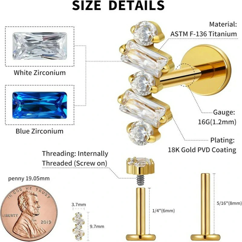 1PC ASTM F136 Titanium Piercing Jewelry Stud for Tragus Conch Helix Flat