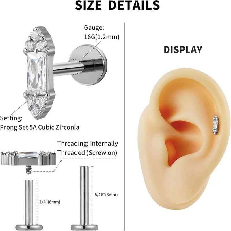 1PC ASTM F136 Titanium Piercing Jewelry for Tragus Conch Helix Flat Labret 16G