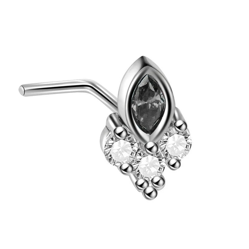 1PC L Shaped 316L Surgical Stainless Steel Nose Studs Multicolor Star Cubic Zirconia Cartilage Studs Nose Rings