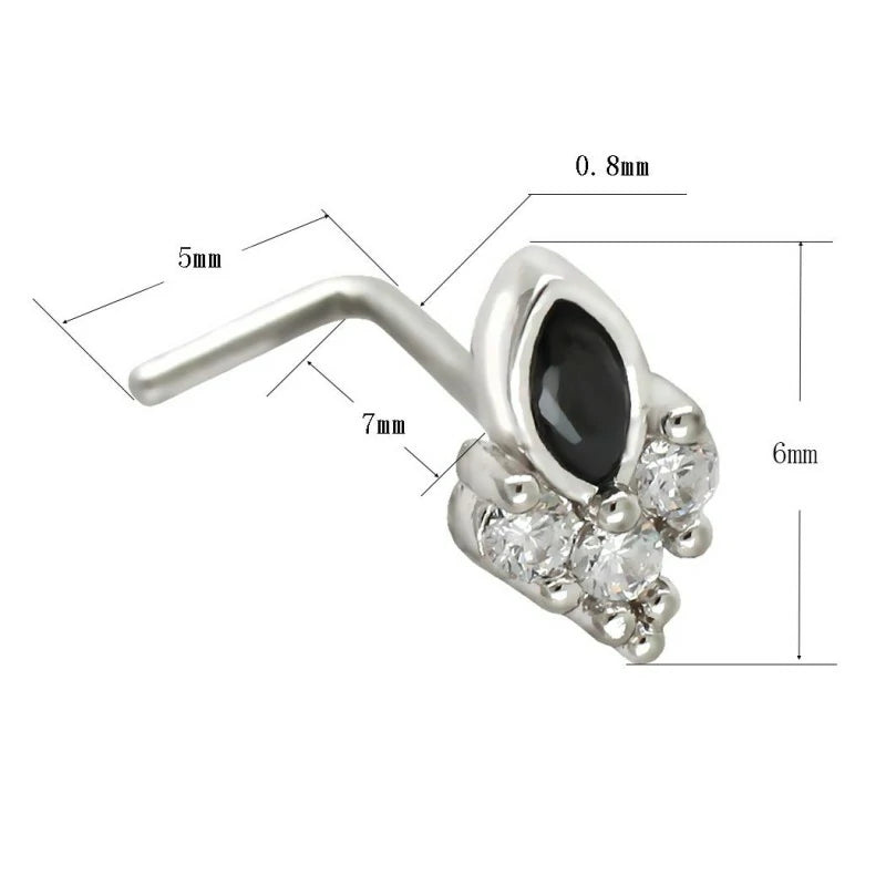 1PC L Shaped 316L Surgical Stainless Steel Nose Studs Multicolor Star Cubic Zirconia Cartilage Studs Nose Rings