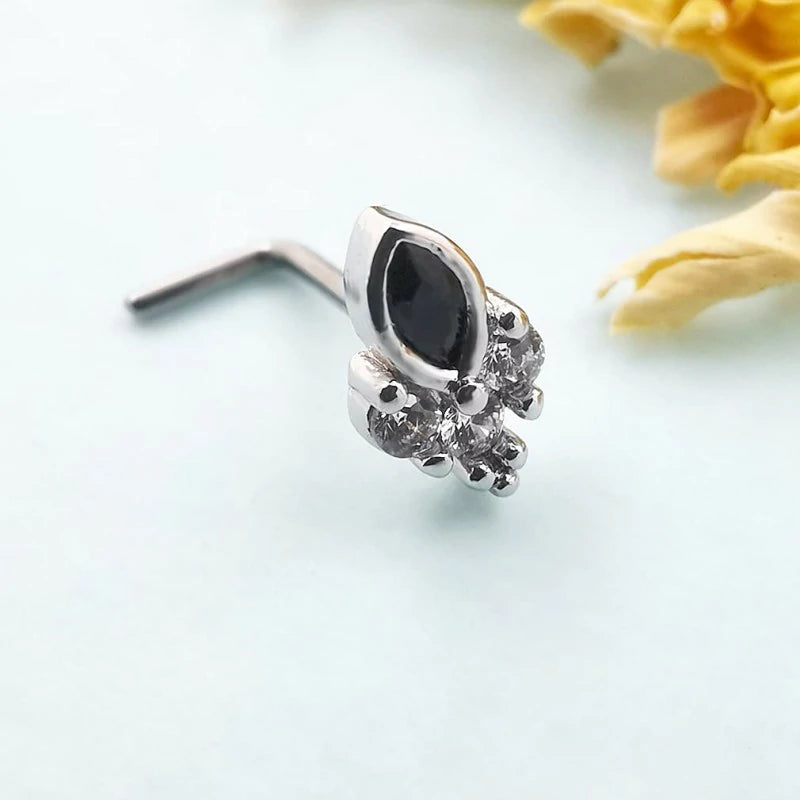 1PC L Shaped 316L Surgical Stainless Steel Nose Studs Multicolor Star Cubic Zirconia Cartilage Studs Nose Rings