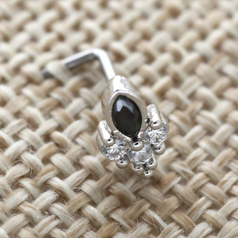 1PC L Shaped 316L Surgical Stainless Steel Nose Studs Multicolor Star Cubic Zirconia Cartilage Studs Nose Rings