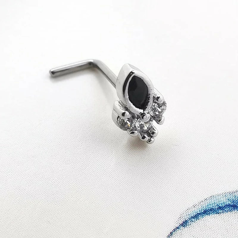 1PC L Shaped 316L Surgical Stainless Steel Nose Studs Multicolor Star Cubic Zirconia Cartilage Studs Nose Rings