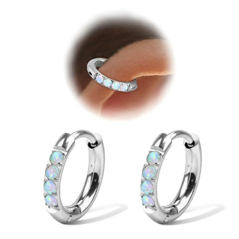 1Pair 316L Surgical Steel Opal Small Hoop Earrings Hypoallergenic Medical Grade Lightweight