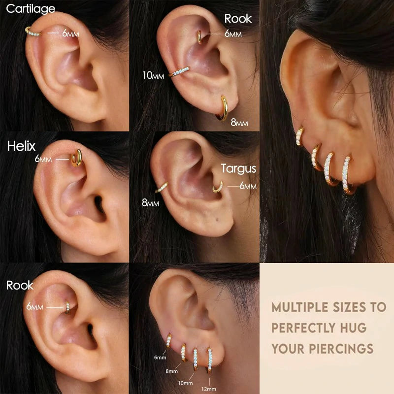 1Pair 316L Surgical Steel Opal Small Hoop Earrings Hypoallergenic Medical Grade Lightweight