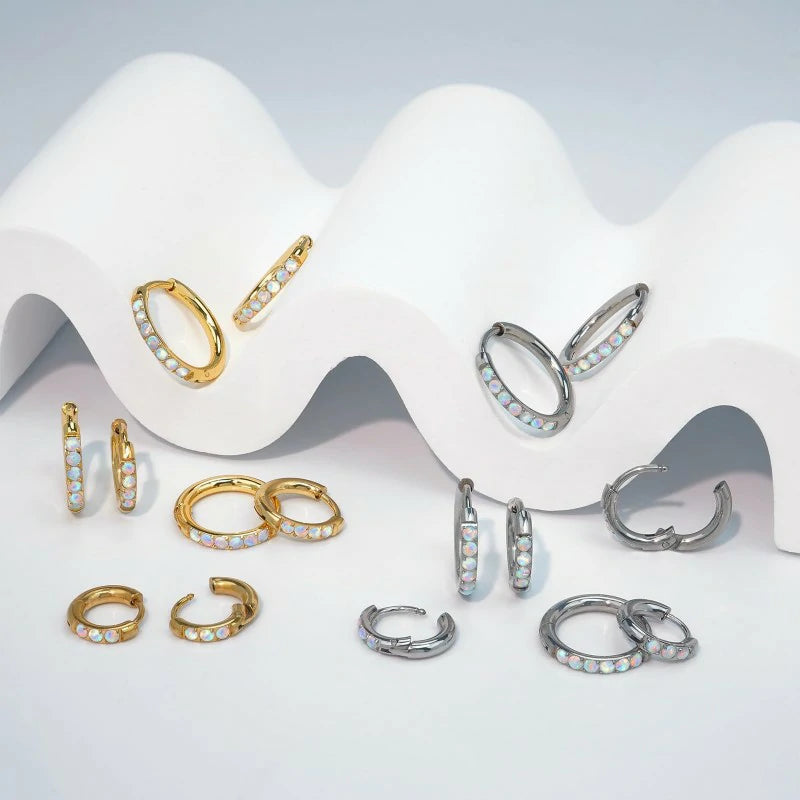 1Pair 316L Surgical Steel Opal Small Hoop Earrings Hypoallergenic Medical Grade Lightweight