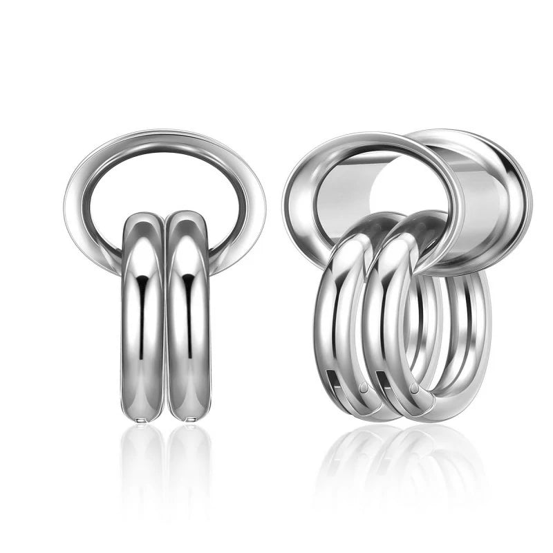 1 Pair Ear Guages with Rings Ear Tunnels Hypoallergenic Ear Expander Stretchers