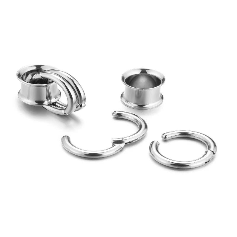 1 Pair Ear Guages with Rings Ear Tunnels Hypoallergenic Ear Expander Stretchers