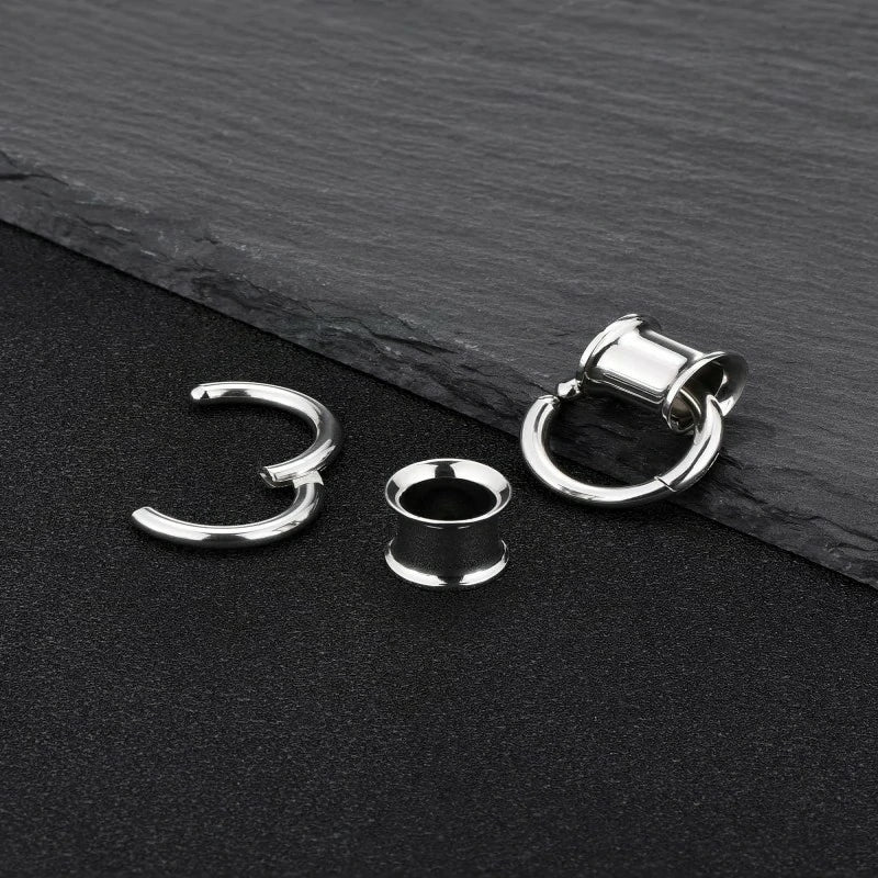 1 Pair Ear Guages with Rings Ear Weight Plugs Tunnels Hypoallergenic Ear Expander Stretchers