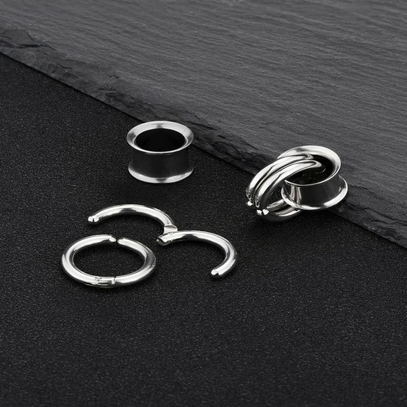 1 Pair Ear Guages with Rings Ear Tunnels Hypoallergenic Ear Expander Stretchers