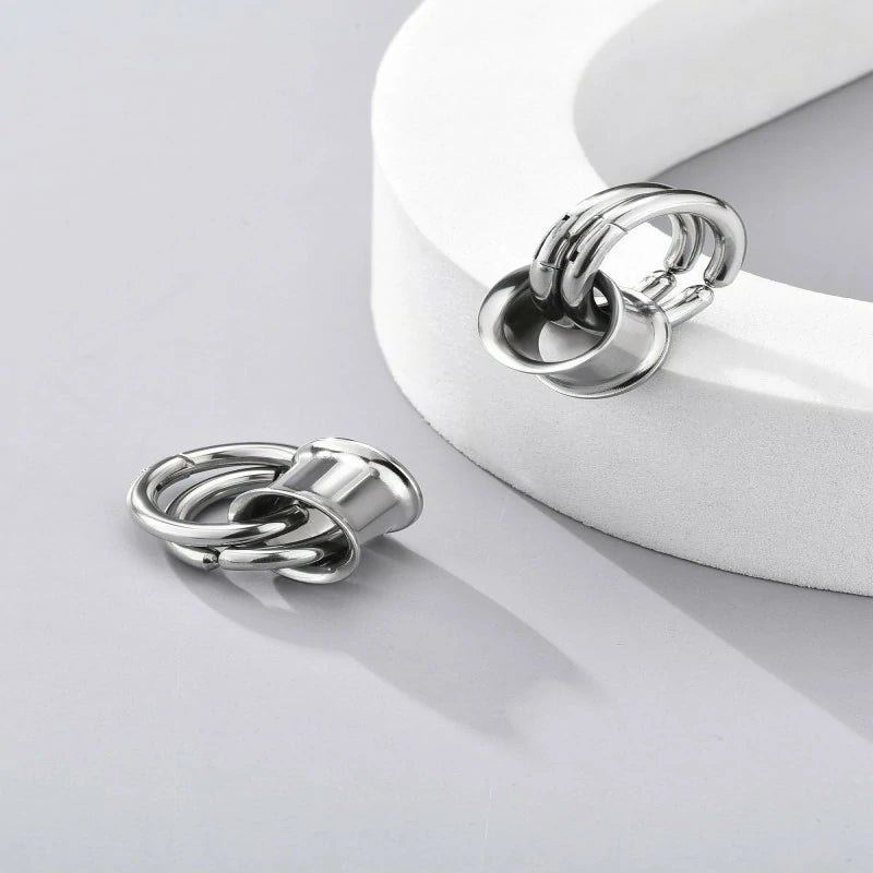 1 Pair Ear Guages with Rings Ear Tunnels Hypoallergenic Ear Expander Stretchers