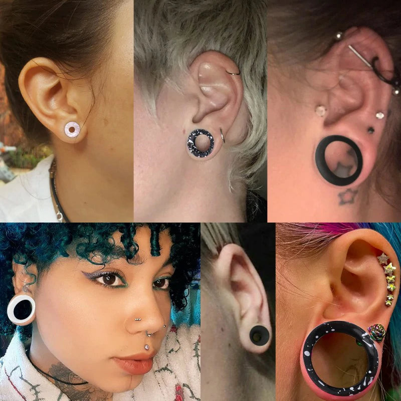 1 Pair Silicone Ear Gauges Flexible Ear Tunnels Plugs Stretchers Expander Double Flared Flesh Ear Piercing