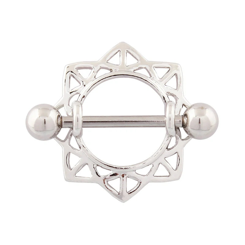 1 Pair of Surgical Steel Tribal Sun Nipple Ring Shields