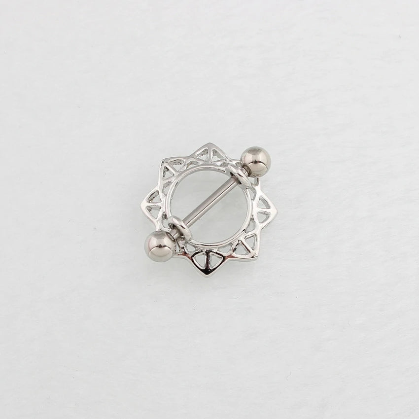 1 Pair of Surgical Steel Tribal Sun Nipple Ring Shields