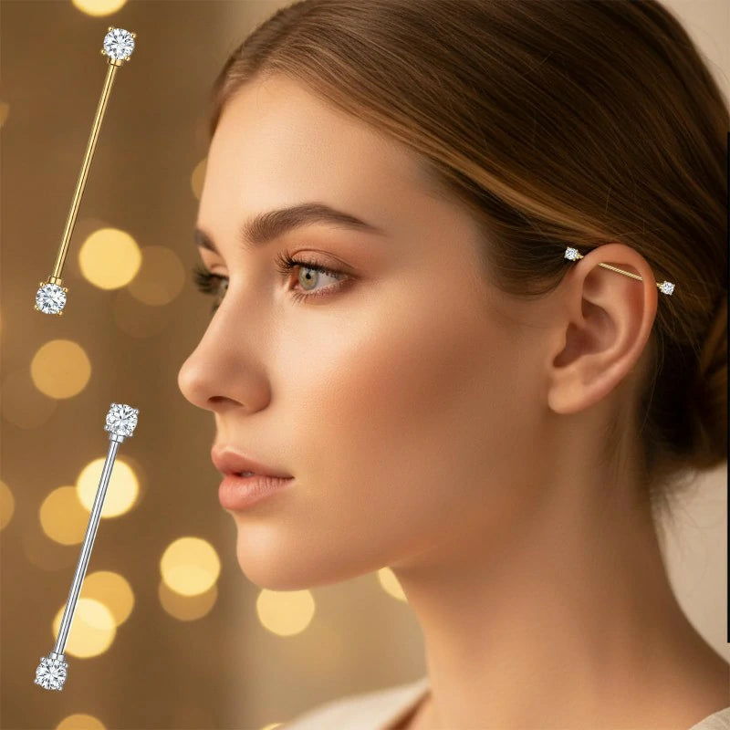 1Pcs Gold Sliver Industrial 14G Titanium Steel Cubic Zircon Industrial Bar