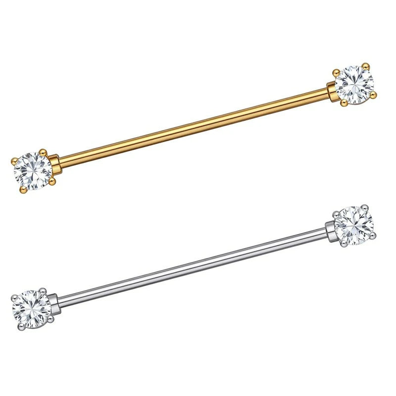 1Pcs Gold Sliver Industrial 14G Titanium Steel Cubic Zircon Industrial Bar