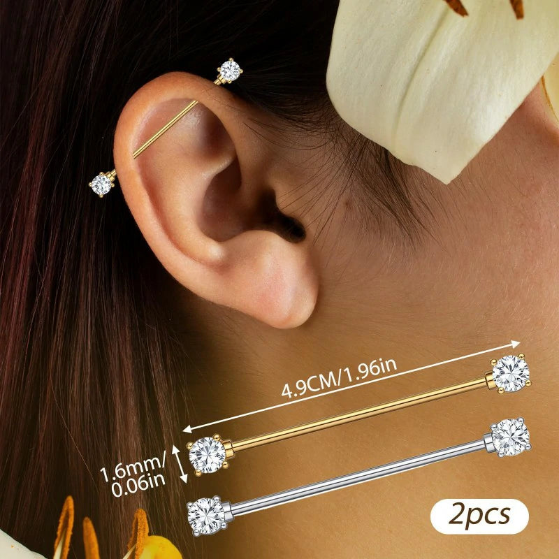 1Pcs Gold Sliver Industrial 14G Titanium Steel Cubic Zircon Industrial Bar