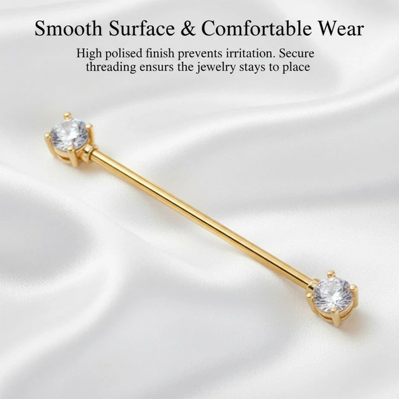 1Pcs Gold Sliver Industrial 14G Titanium Steel Cubic Zircon Industrial Bar