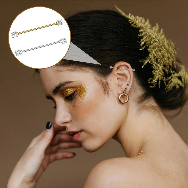 1Pcs Gold Sliver Industrial 14G Titanium Steel Cubic Zircon Industrial Bar
