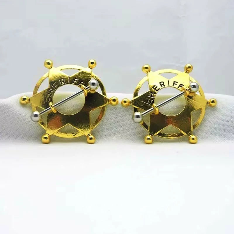 1 Pair of Rose Gold Plated Sheriff Nipple Shield Rings