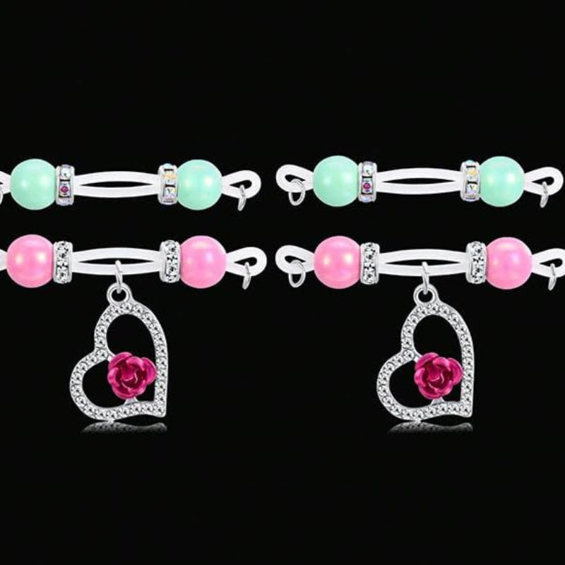 2 Pairs Adjustable Fake Nipple Rings for Women, Non Piercing Nipple Jewelry Nipple Noose Silicone Loop with Butterfly Heart Dangles Romantic Faux Nipple Barbells Body Jewelry for Lovers Women - QIAO Crystal我的商店QIAO Crystal
