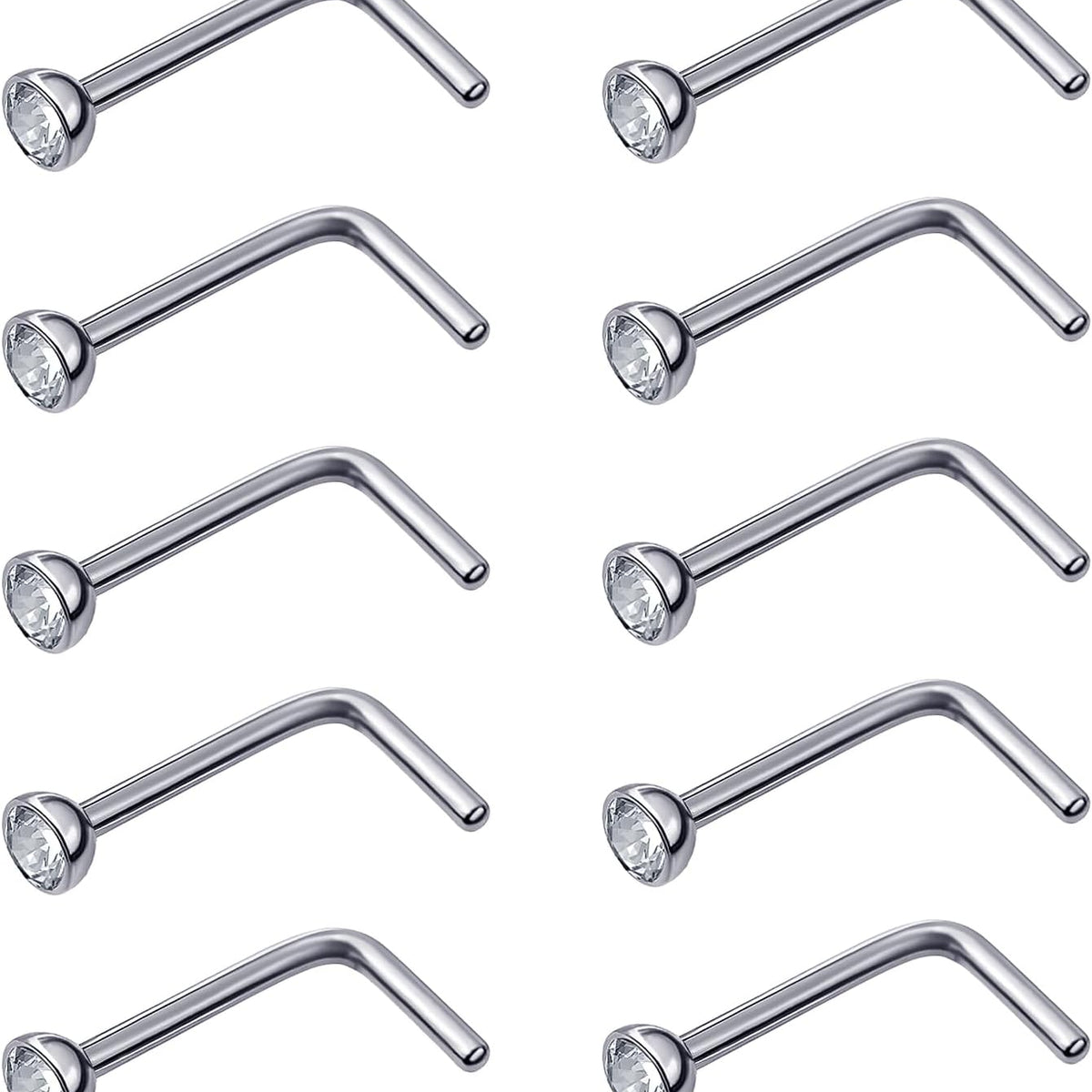 20 Pcs Nose Rings Studs L Shaped Stainless Steel Nose Piercings Crystals L Bend Rings Rhinestone Screw Studs Piercing Curved Body Jewelry Ideal Gift for Women Men, 20 Gauge - QIAO CrystalQIAO CrystalQIAO Crystal