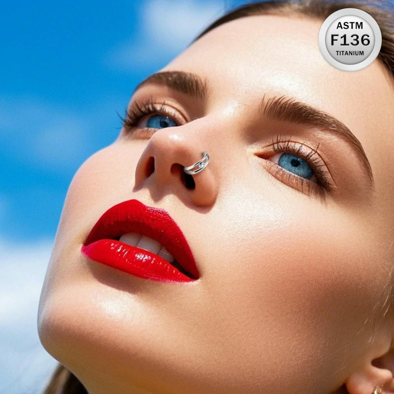 20G 18G 16G Titanium Nose Rings Hoops Double Open Stack CZ Clicker Hinged Septum