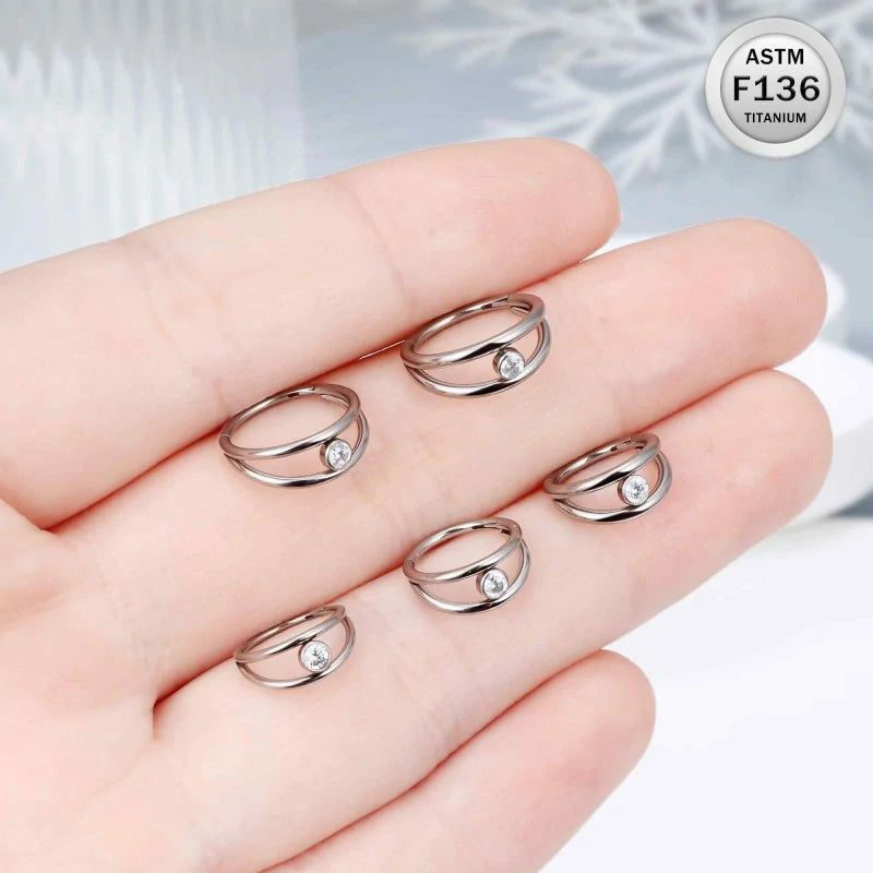 20G 18G 16G Titanium Nose Rings Hoops Double Open Stack CZ Clicker Hinged Septum
