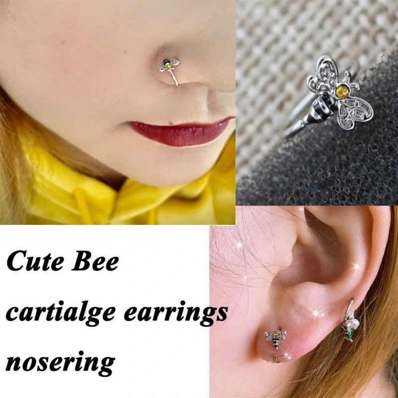 20G Little Bee Nose Rings Hoop 316L Surgical Stainless Steel Cartilage Earrings Nose