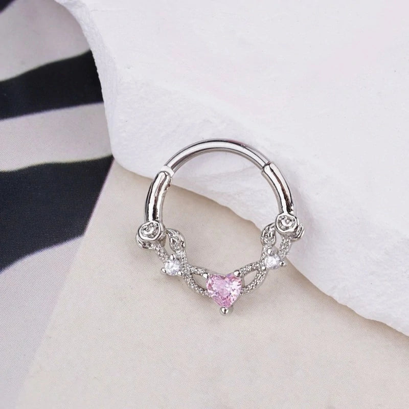 20G Nose Rings Hoops for Women 316L Stainless Surgical Steel Heart Butterfly Flower Cross Cubic Zirconia Nose Rings Hoops