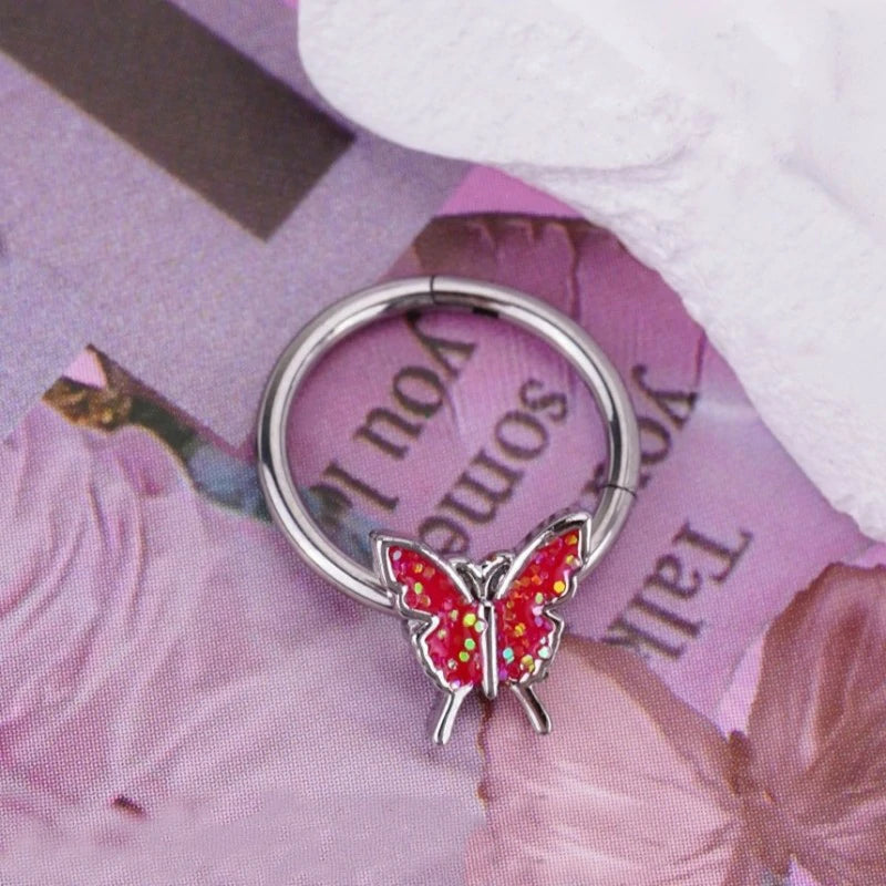 20G Nose Rings Hoops for Women 316L Stainless Surgical Steel Heart Butterfly Flower Cross Cubic Zirconia Nose Rings Hoops