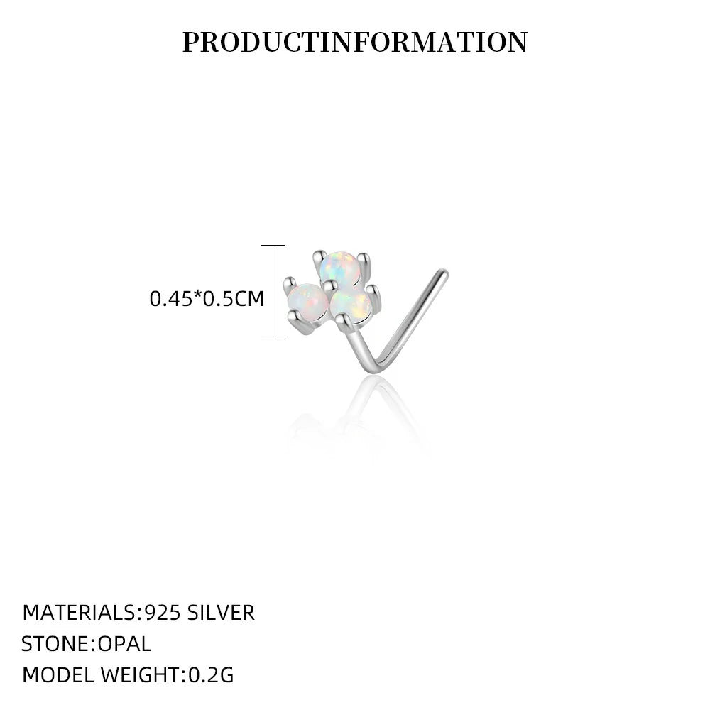 20G Synthetic Opal Set Flat Top PVD Over 316L Surgical Steel L bend Stud Nose Rings