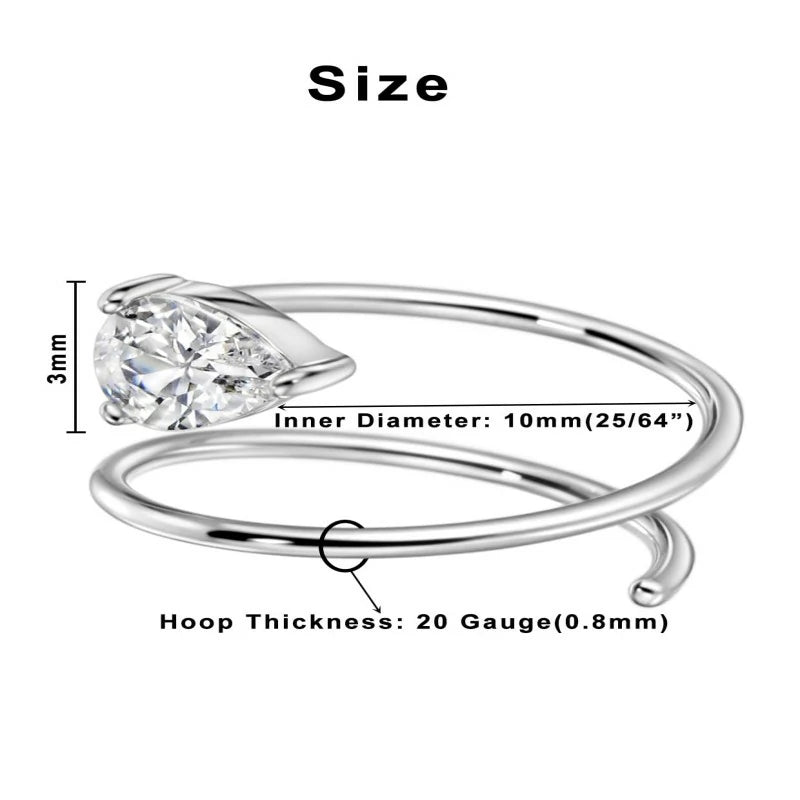 20 Gauge 10mm Thin Double Nose Ring Hoop for Single Piercing, Surgical Steel Silver Spiral Twist Nose Jewelry