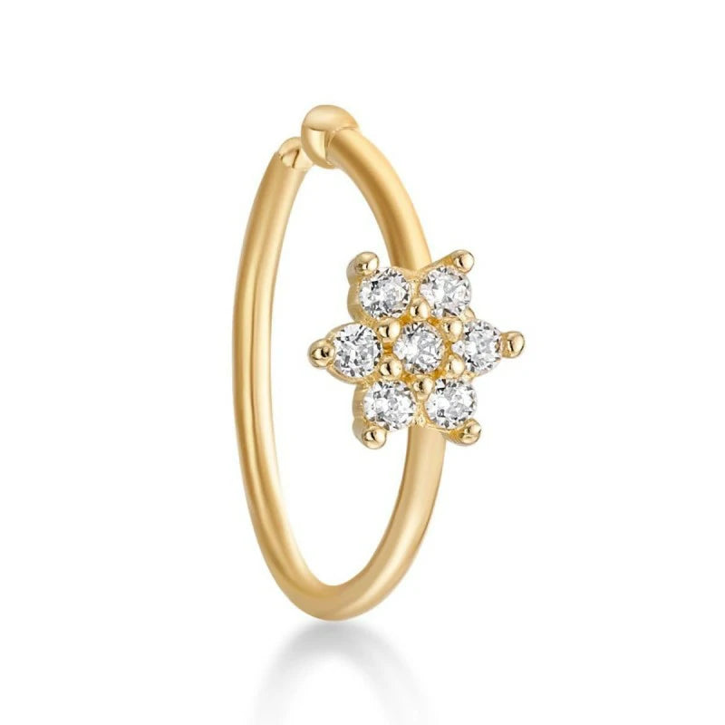 20 Gauge Flower Cluster Nose Ring 14k Gold Lab Grown Diamond Nose Stud