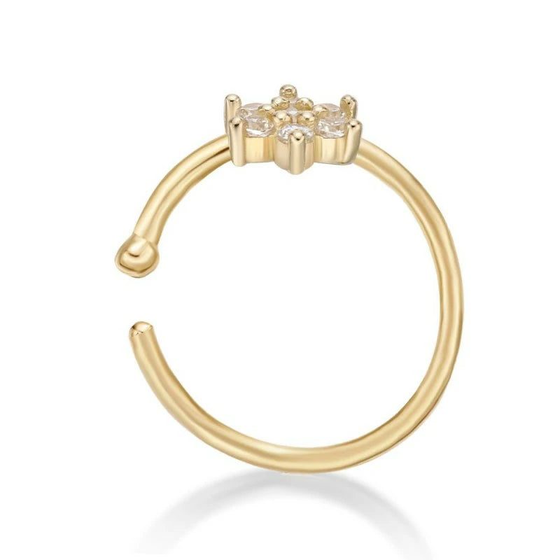 20 Gauge Flower Cluster Nose Ring 14k Gold Lab Grown Diamond Nose Stud