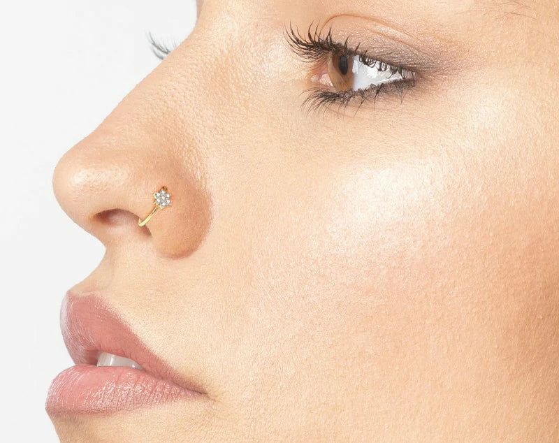 20 Gauge Flower Cluster Nose Ring 14k Gold Lab Grown Diamond Nose Stud