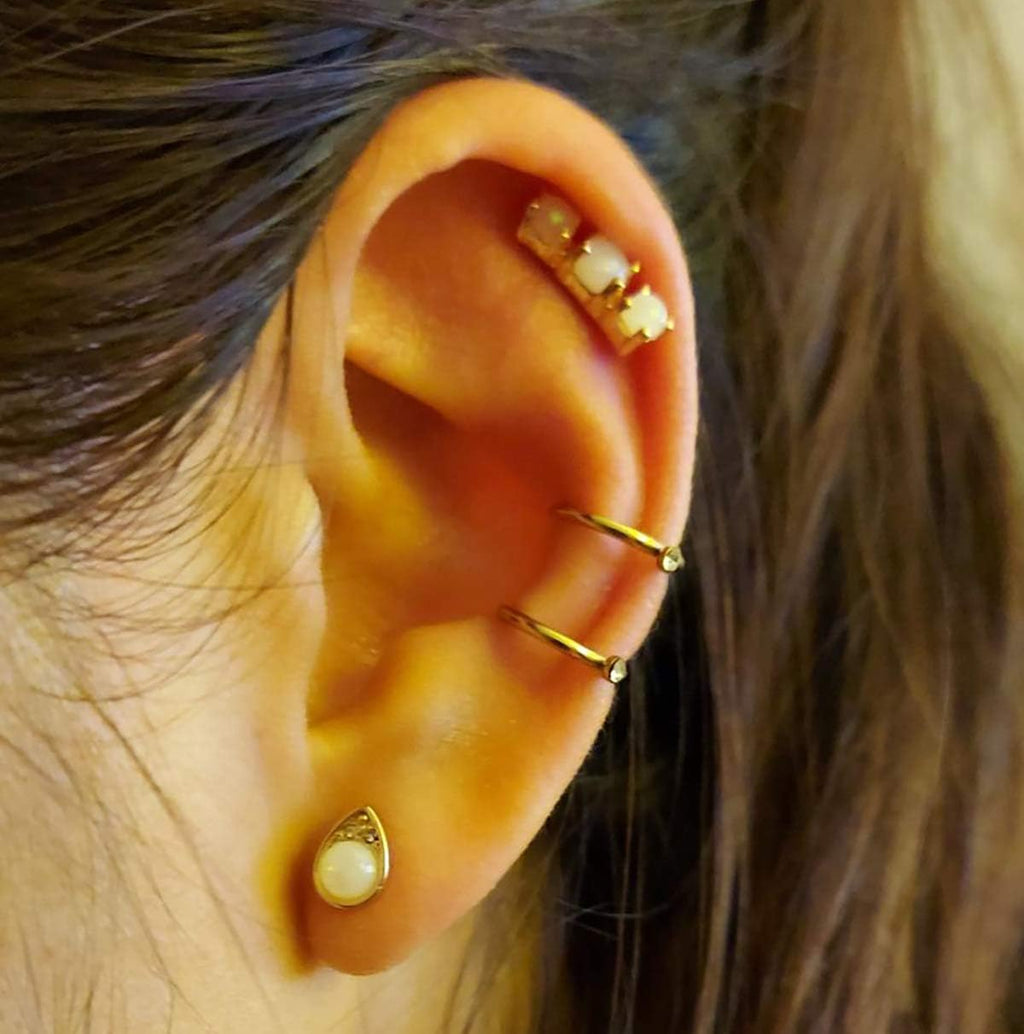 20G Cartilage Flat back Helix Earrings Hypoallergenic Surgical Steel Gold Cartilag Set Daith Tragus Conch Flat Back Stud Earrings - QIAO CrystalQIAO CrystalQIAO Crystal