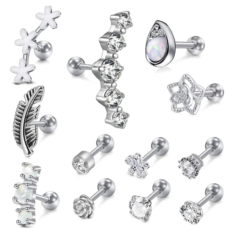 20G Cartilage Flat back Helix Earrings Hypoallergenic Surgical Steel Gold Cartilag Set Daith Tragus Conch Flat Back Stud Earrings - QIAO CrystalQIAO CrystalQIAO Crystal