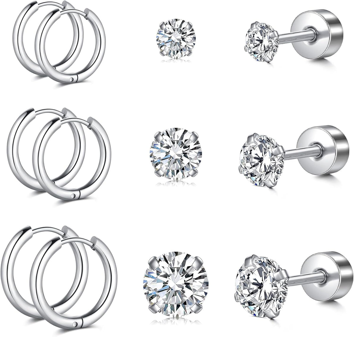 20G Cartilage Flat back Helix Earrings Hypoallergenic Surgical Steel Gold Cartilag Set Daith Tragus Conch Flat Back Stud Earrings - QIAO CrystalQIAO CrystalQIAO Crystal