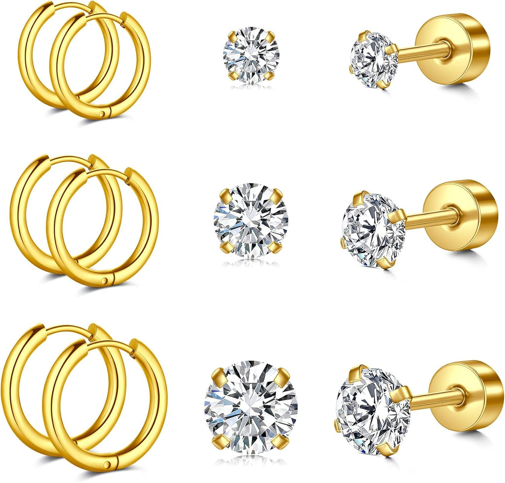 20G Cartilage Flat back Helix Earrings Hypoallergenic Surgical Steel Gold Cartilag Set Daith Tragus Conch Flat Back Stud Earrings - QIAO CrystalQIAO CrystalQIAO Crystal
