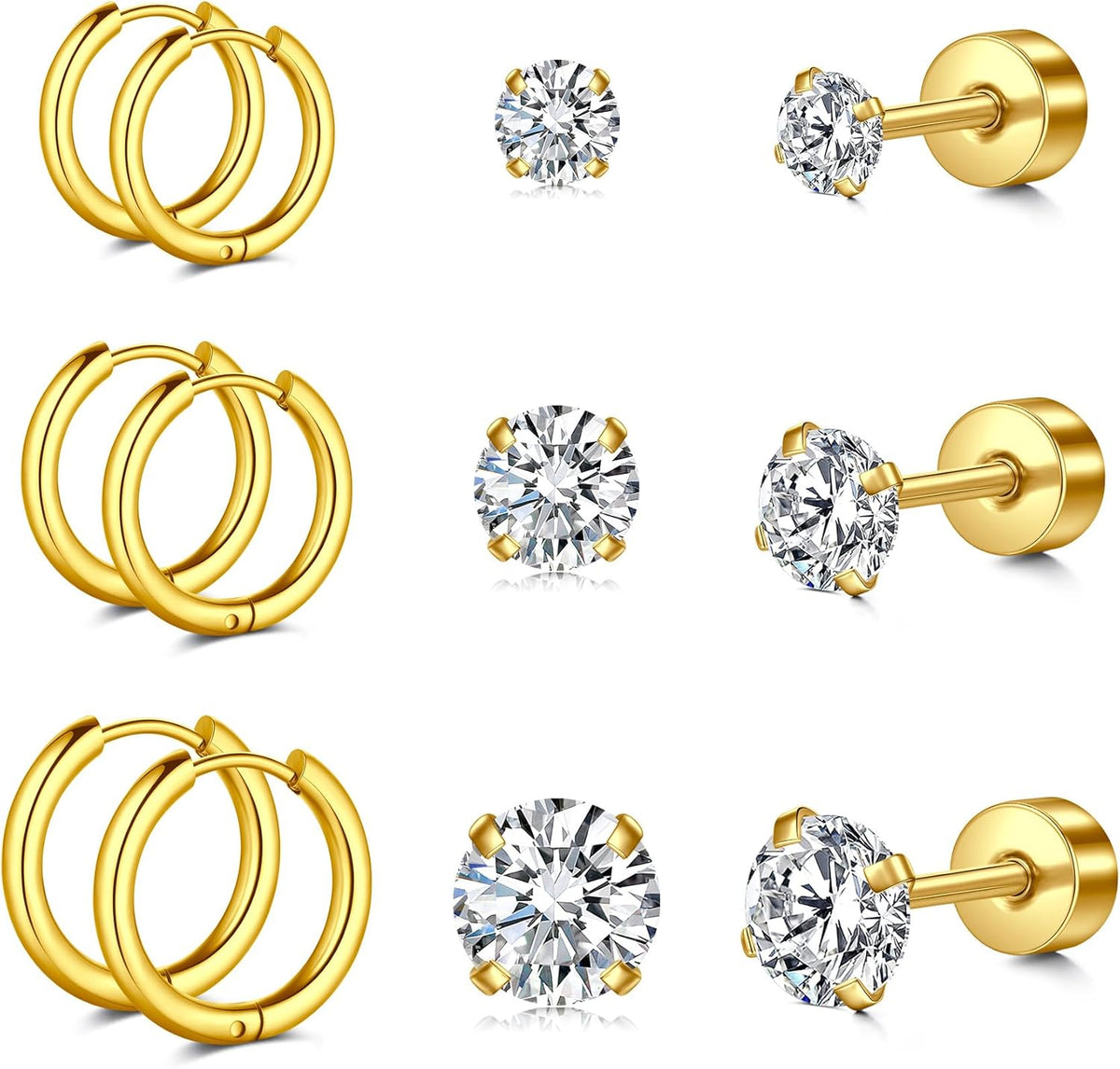 20G Cartilage Flat back Helix Earrings Hypoallergenic Surgical Steel Gold Cartilag Set Daith Tragus Conch Flat Back Stud Earrings - QIAO CrystalQIAO CrystalQIAO Crystal